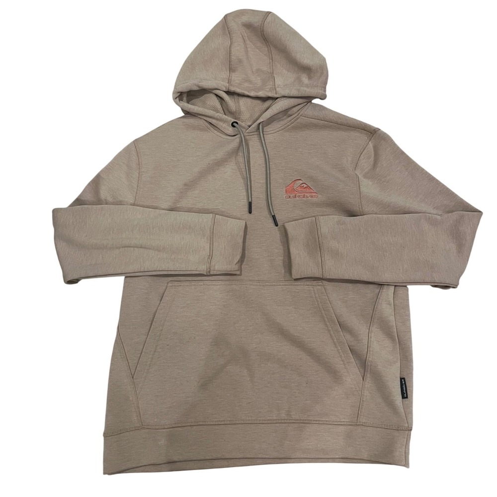 Quiksilver Mens Hoodie Tan Heather Waffle Lined Logo Pullover Sweatshirt Large‎